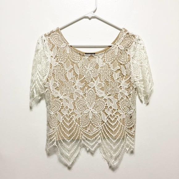 Express Tops - Express Cream Tan Lace Crop